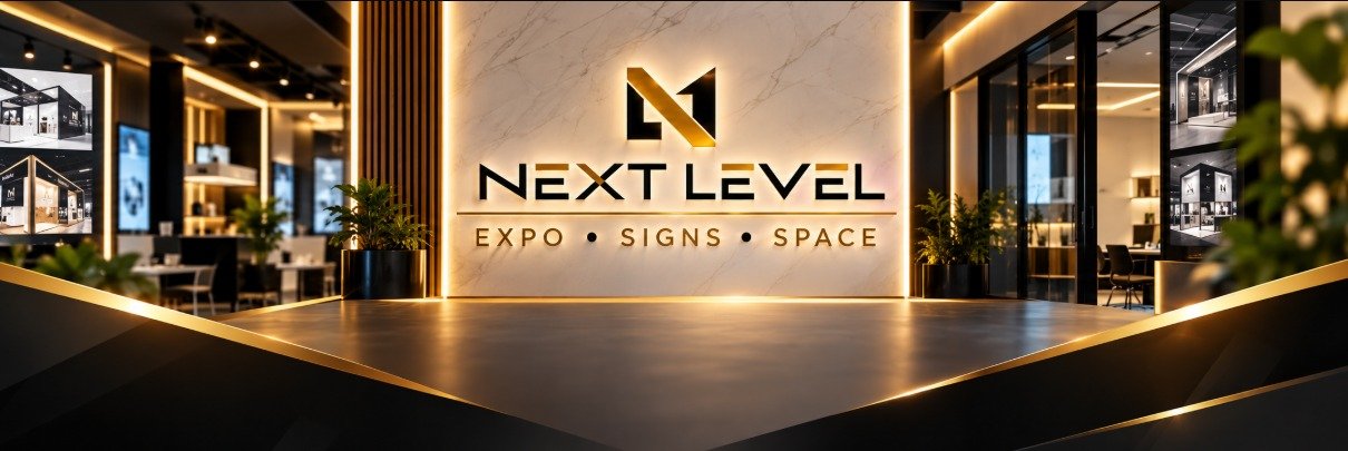Next Level group showroom concept with illuminated branding